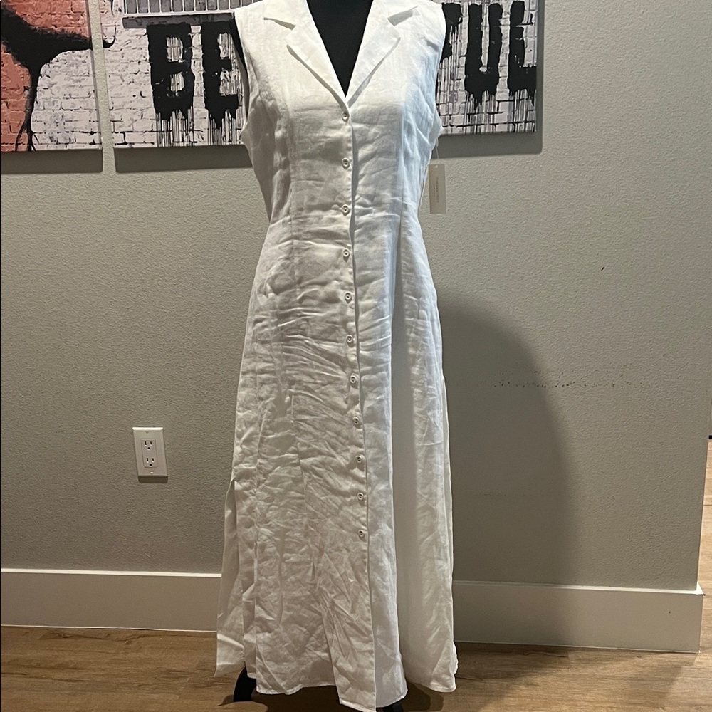 Magaschoni White Button-Down Linen Maxi Dress